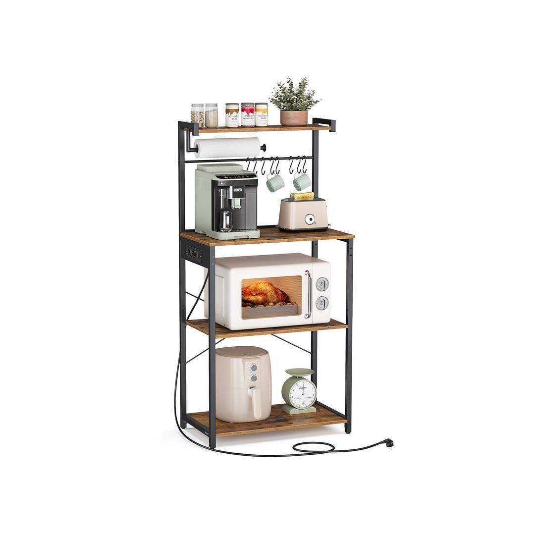 Köksställ med eluttag, fristående mikrovågsställ med justerbar hylla, industriell design, 60 × 40 × 140 cm